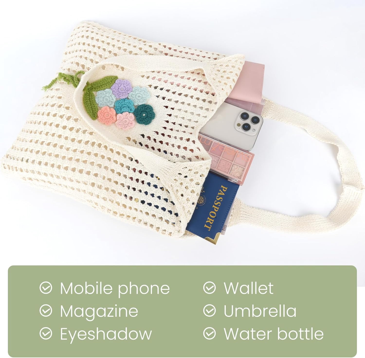 Crochet Mesh Beach Tote Shoulder Handbags Hobo for Women Summer Vacation Shoulder Bag Soft Y2k Purses for Travel