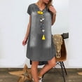 thumbnail image 4 of Fridja Robe d'Été Décontractée pour Femmes Col en V en Denim Robe Longue de Soirée Manches Courtes Robe Évasée, 4 of 7