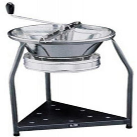 Paderno World Cuisine 15 quart tinned steel food mill with 7 7/8 inch inch diameter sieve and food mill stand