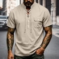 thumbnail image 2 of Landzoo Men'S T-Shirt Solid Color Short Sleeve Henley Tops Summer Casual Men Tees Size M Khaki, 2 of 8