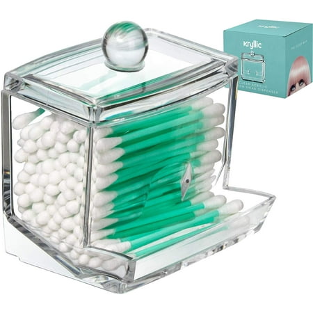 Qtip Cotton Swab Dispenser Holder - Acrylic apothecary vanity countertop organizer box jars for qtips bobby pins toothpicks cotton balls & any small health beauty bathroom accessories items holder!