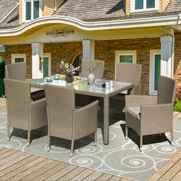 Outdoor Dining Table And Chairs Set 7, Heavy Wicker Outdoor Furniture