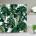 thumbnail image 1 of Cortina de ducha DEKAXID con diseño de hojas de palmera tropical, hojas de plantas verdes, calabaza, camión rojo, decoración navideña y de Halloween., 1 of 5