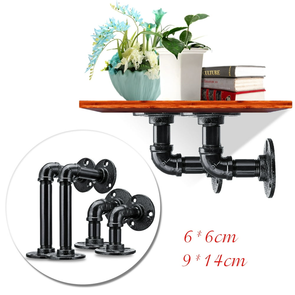 2pcs 5"x7" DIY Industrial Black Iron Pipe Shelf Bracket, Steampunk