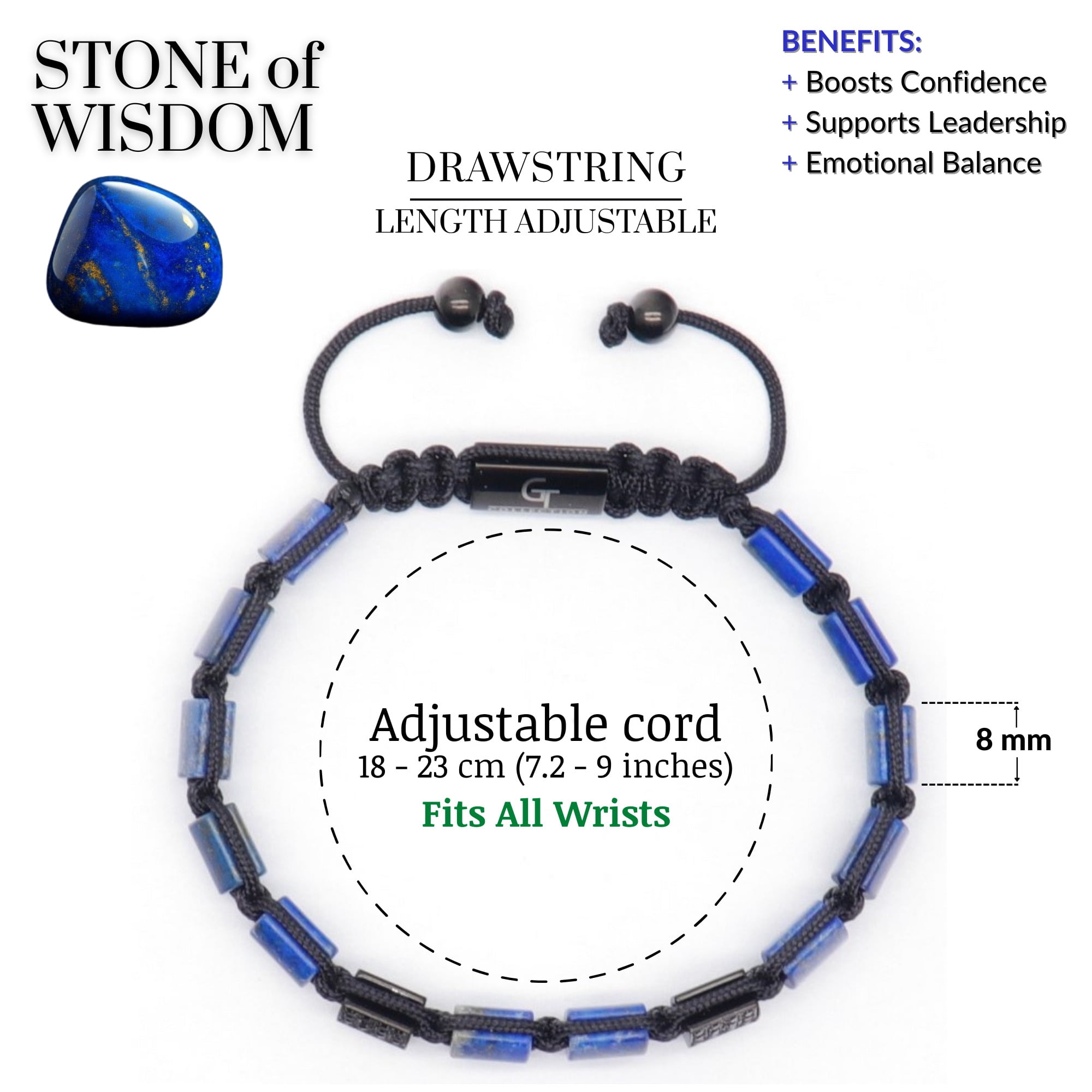 Men's LAPIS LAZULI Flat Bead Bracelet | Gift for Men | One Size Fits All | 100% Natural | Gemstone Adjustable Bracelet