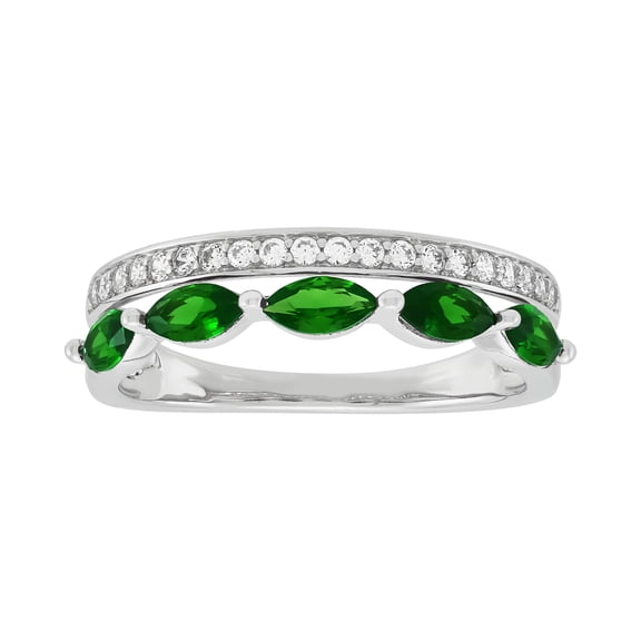Brilliance Fine Jewelry Marquise Simulated Emerald and White Cubic Zircoina Ring in Sterling Silver