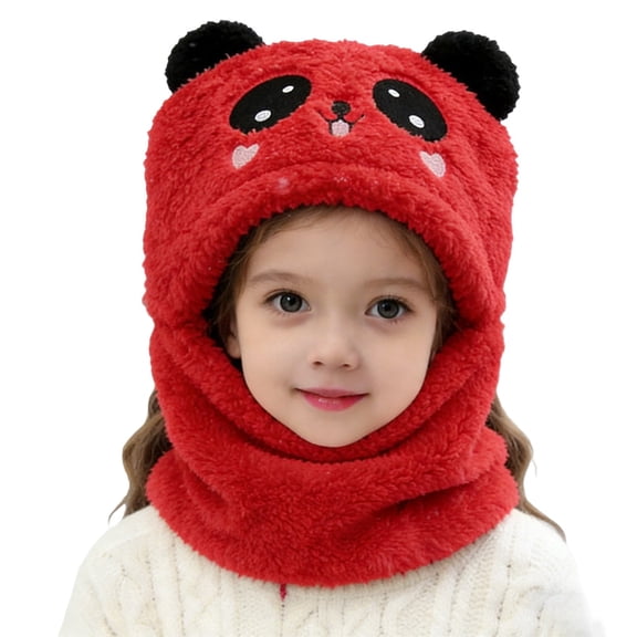 HGIEYS Toddler Panda 2‑in‑1 Hood Hat Scarf, Soft Plush Ear Protection Beanie Cap for Little Boys Girls Cold Weather