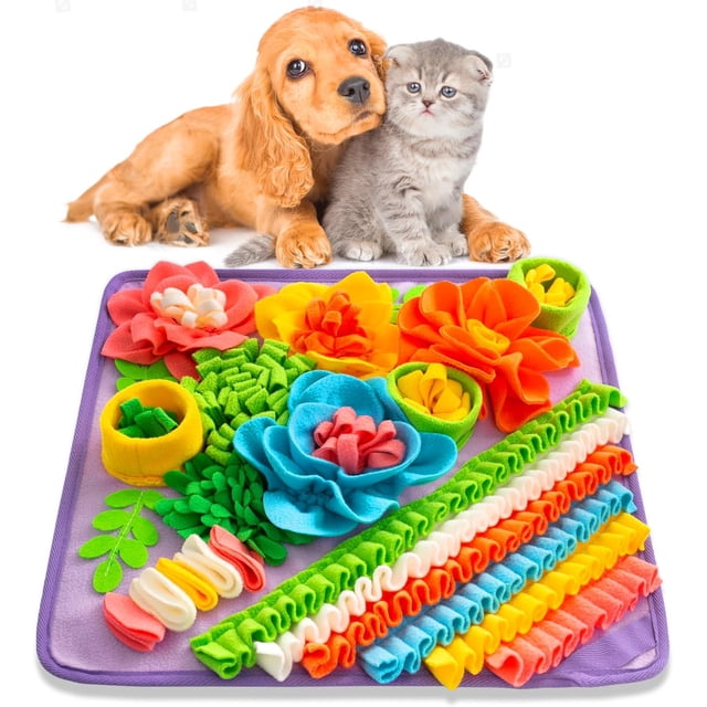 Snuffle Mat for Dogs, Sniff Mat Slow Feeding Mat for Small Pets Cats, Rabbits - Help Stress Relief and Training - Stimulate Your Pet's Foraging Skills! (Purple)