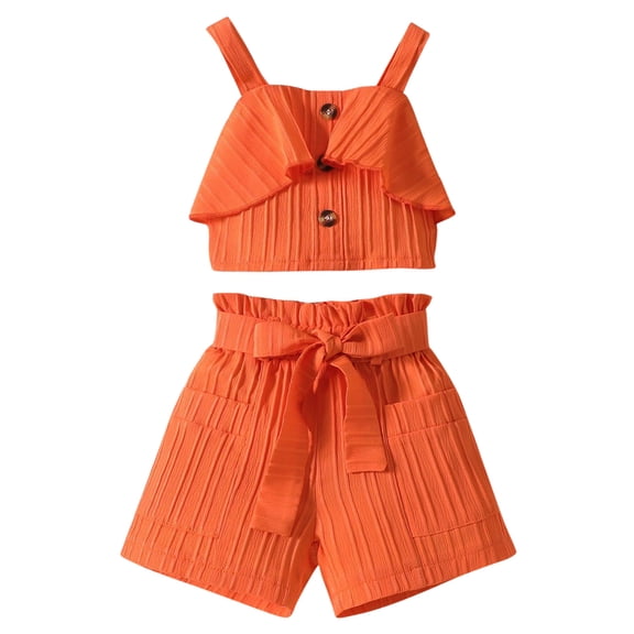 Ugoldhm Toddler Girl Clothes Summer Fashion Sleeveless Tops & Shorts with Belt Girl's 2 Piece Outfit Set 12Months-6Years