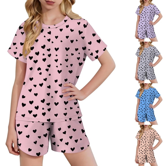 Piuwrlz Outfit Set Girls Short Sets Suummer T-Shirt and Shorts Set Pink Size 9 Years