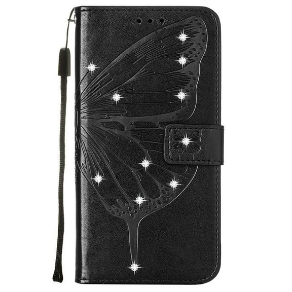 Allytech iPhone 11 Pro Max Leather Wallet Case Embossed Butterfly Pattern with Diamond Decoration Card Slots Kickstand Shockproof Purse Case For iPhone 11 Pro Max,Black