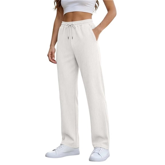 Khunlpohl Womens Straight Legs Pants Elastic Waist Drawstring Casual Trousers Solid Color Loose Pant with Pockets