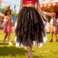 thumbnail image 2 of QHFBli Women's Tulle Skirts High Low Layered Puffy Fairy Skirts Midi Length Irregular Tutu Skirt, 2 of 4