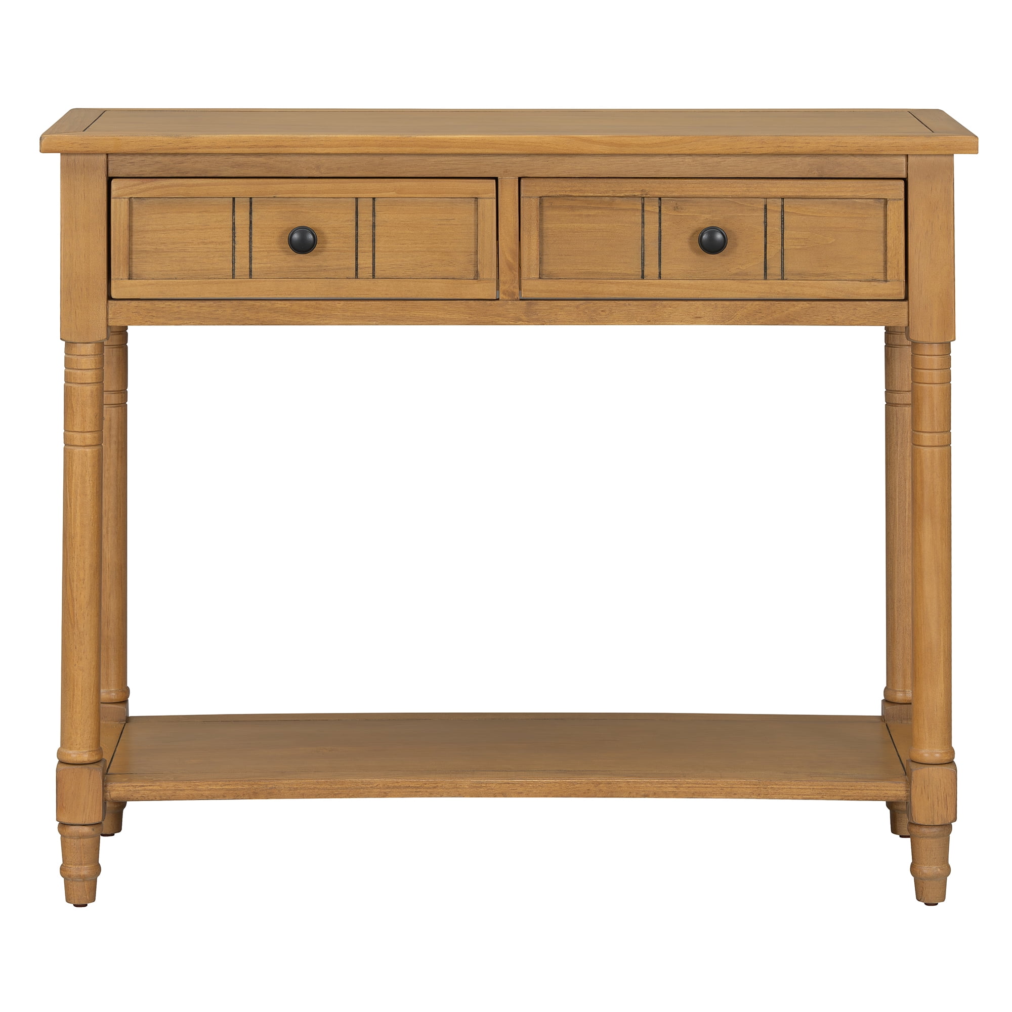 Euroco Farmhouse Wood Console Table with 2 Drawers and Bottom Shelf, 2-Tier Narrow Entryway Table Sofa Table Behind The Couch for Entrance, Hallway,Living Room, Foyer,Natural