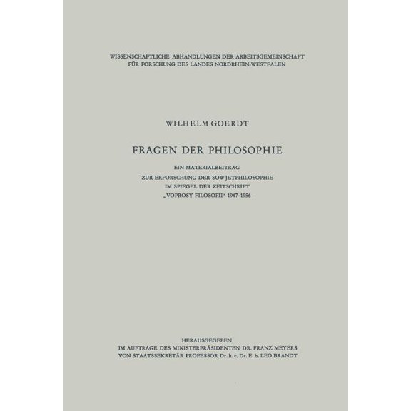 Wissenschaftliche Abhandlungen Der Arbei "Fragen Der Philosophie": Ein Materialbeitrag Zur Erforschung Der Sowjetphilosophie Im Spiegel Der Zeitschrift, (Paperback)
