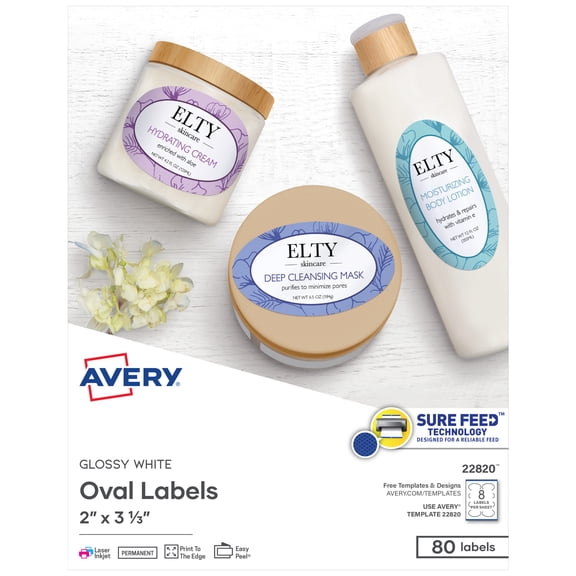 Avery Oval Labels, 2" x 3-1/3", Glossy White, 80ct (22820)