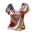 thumbnail image 4 of MEICHEN Women's V Neck Butterfly & Rose Print T Shirt Patriotic Glitter Graphic Casual Top, 4 of 4