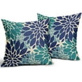 thumbnail image 2 of Navy Blue Teal Pillow Covers 20x20 Set of 2 Modern Dahlia Floral Decorative Outdoor Pillowcases Geometric Art Flower Farmhouse Throw Cushion Case Decor for Couch Sofa Bed, 2 of 6