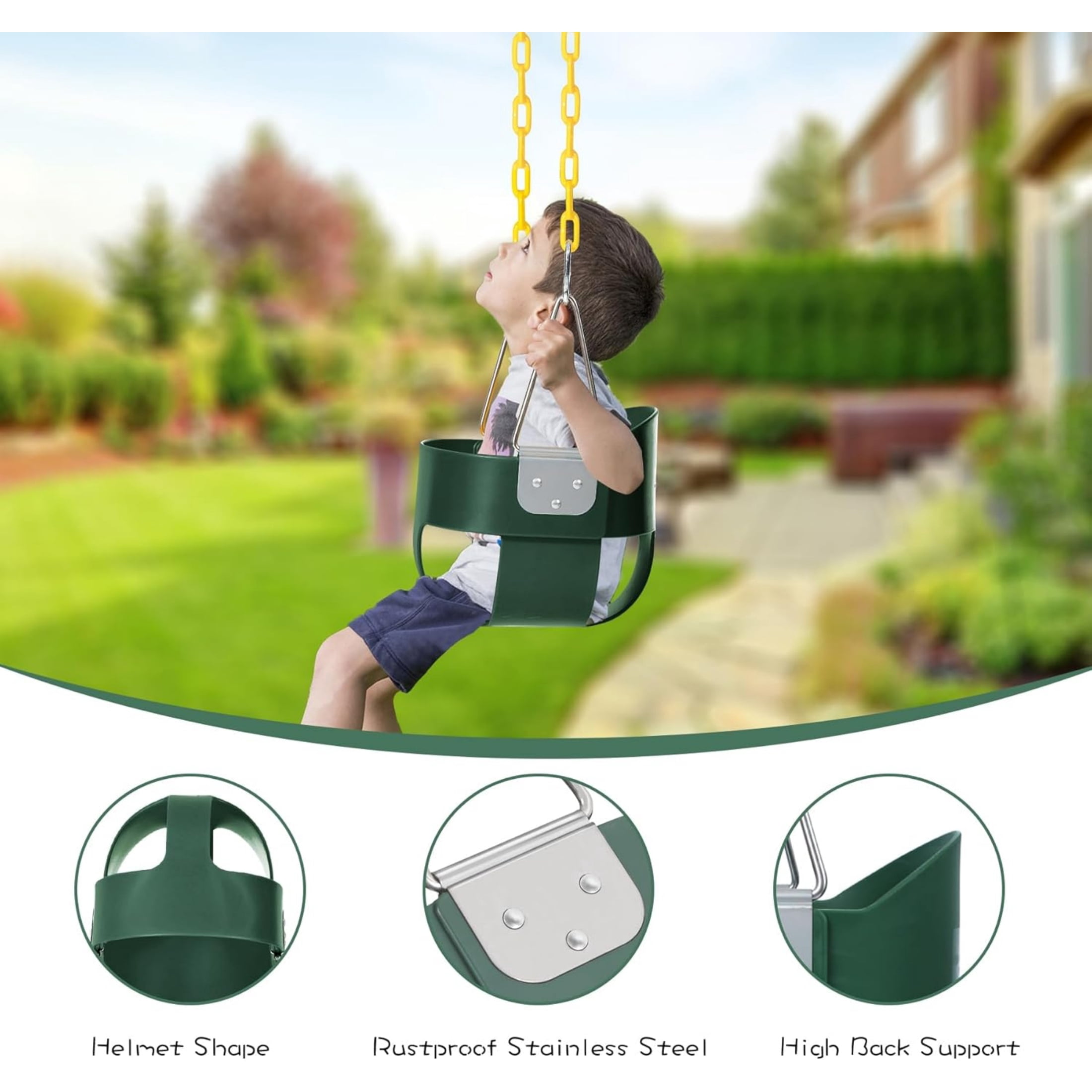 REDCAMP High Back Toddler Bucket Swing Seat with Coated Chains and Carabiners, Heavy Duty Kids Swing Seat for Outside Playground Backyard,Small