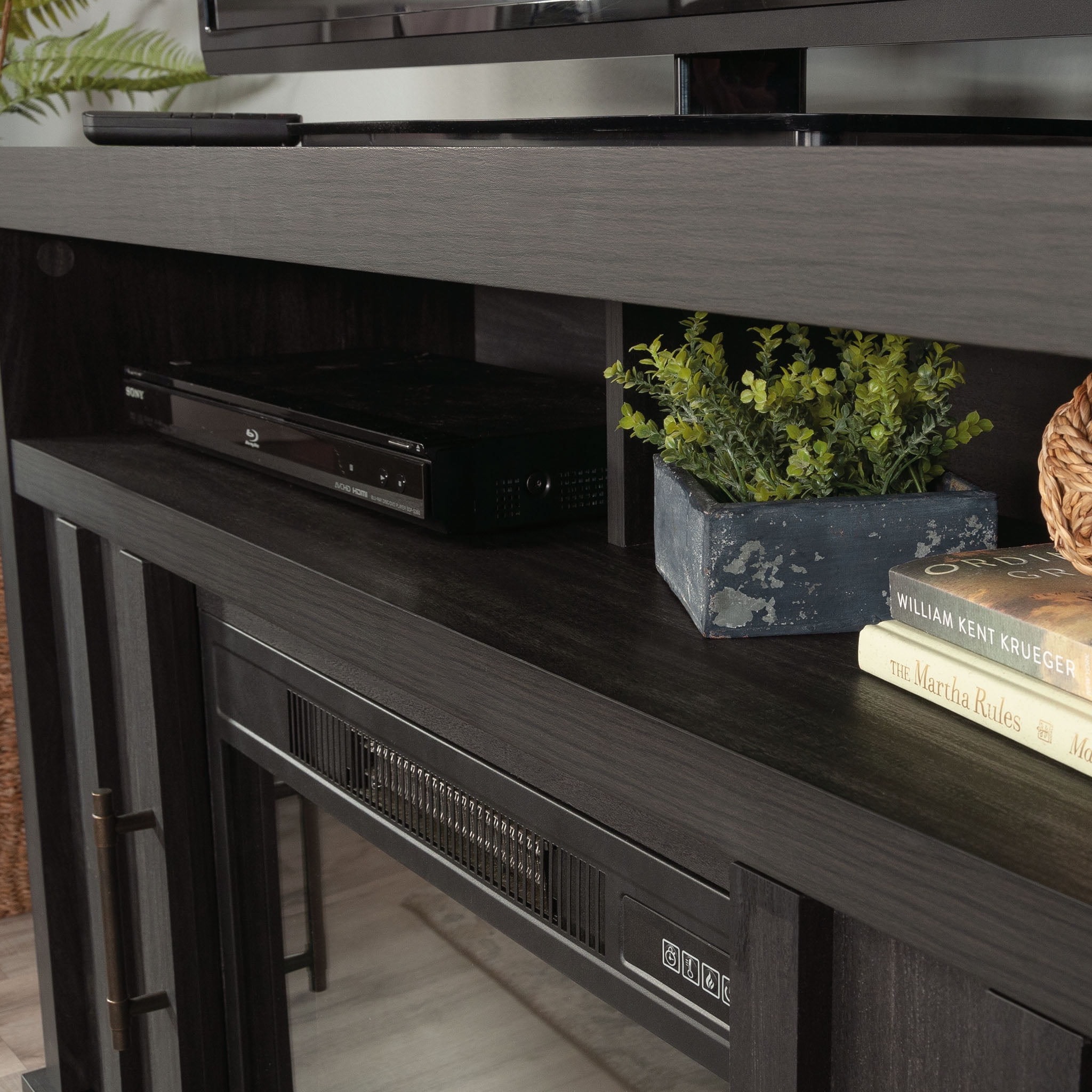 Sauder Entertainment/Fireplace TV Stand for TV's up to 50", Black Finish
