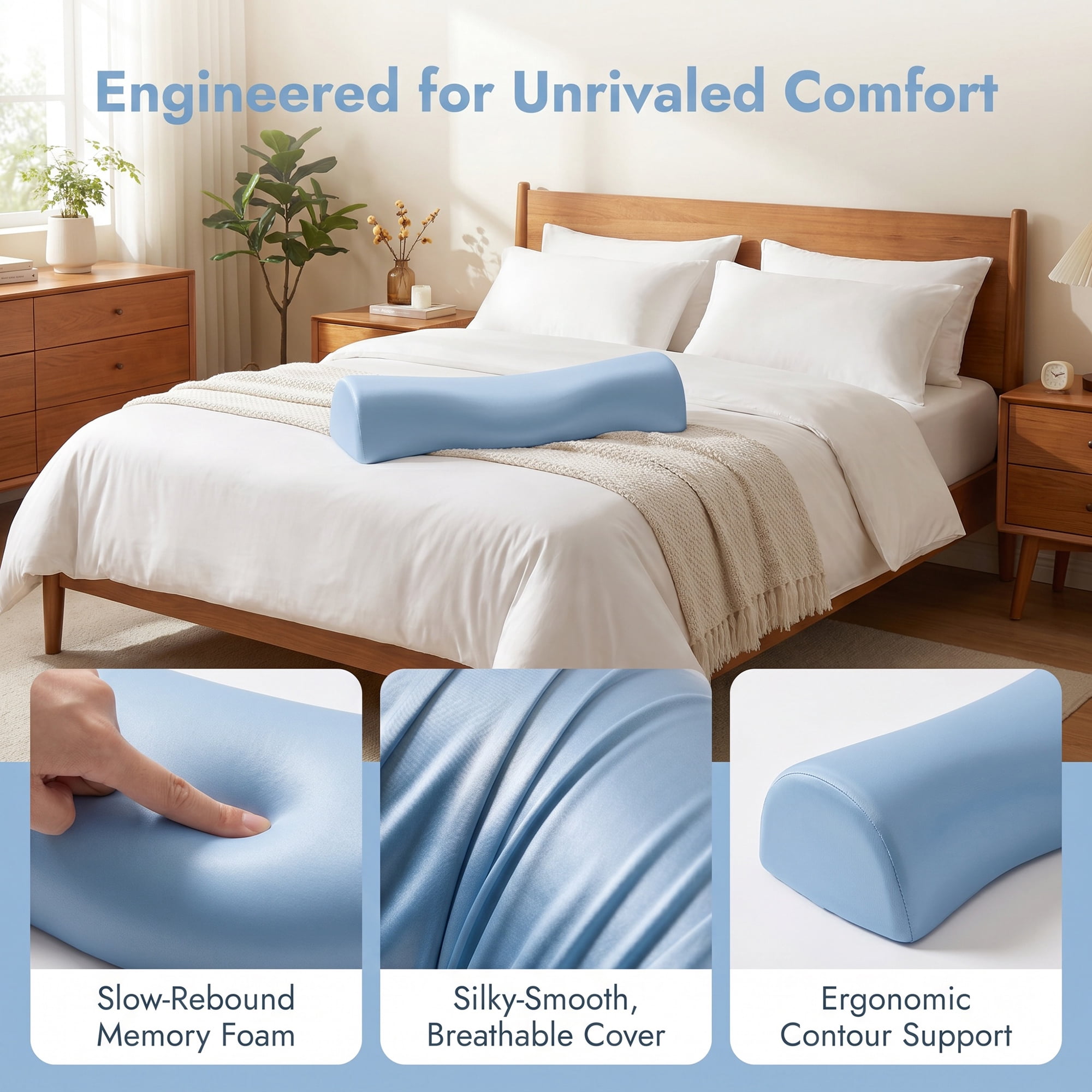 Unique Bargains Neck Pillow Sponge Cervical Support for Sleeping Blue A 19.7"x5.9"x3.9"