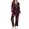 thumbnail image 2 of Women's Valentine's Pajamas Heart Printed Long Sleeved Lapel Casual Top+Pants Pajama Sets,Valentine's Day Gift for Her, 2 of 8