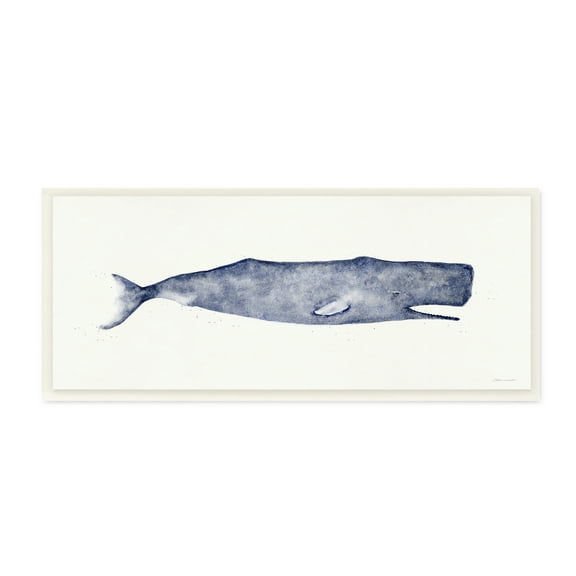 The Stupell Home Decor Collection Classic Whale Watercolor Blue Illustration Wall Plaque Art, 7 x 0.5 x 17