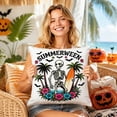 thumbnail image 3 of Summerween 17.71 Inch x17.71 Inch Decorative Throw Pillow Cover, Double‑Sided Linen Pillowcase with Surfing Skeleton Ghost Print, Summer Halloween Home Decor, 3 of 6