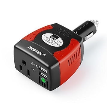 BESTEK 150W Portable Car Power Inverter DC 12V to 110V AC Outlet Converter with 3.1A Dual USB Car Adapter for Laptops, Tablets, Movie Projectors, Consoles &