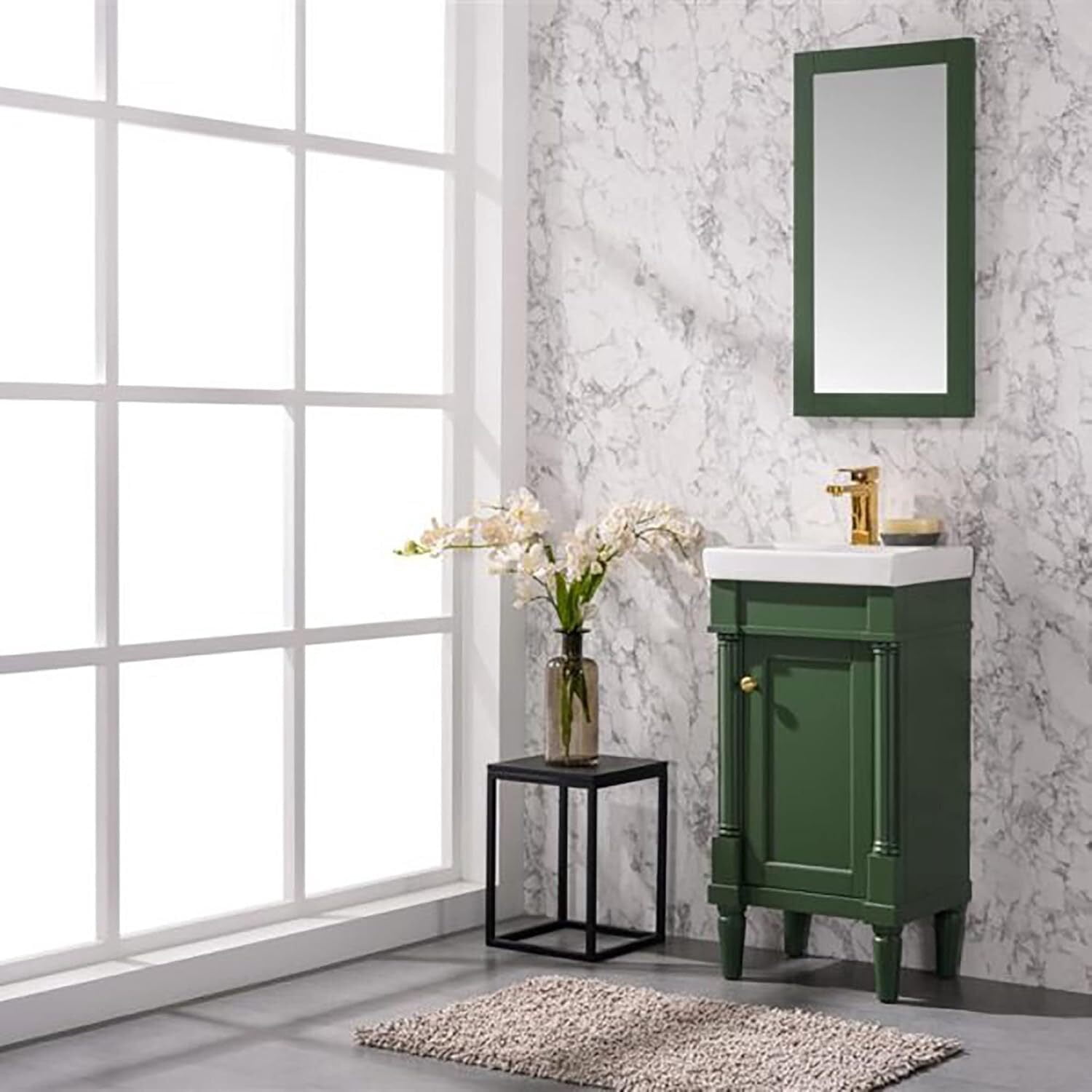 18" Bathroom Vanity Sink Combo - Green Finish with Ceramic Top