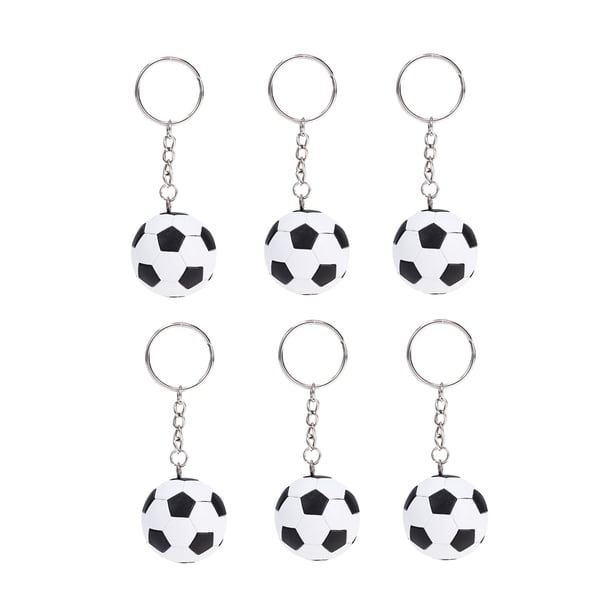 KAKOWELY 6 llaveros de balón de fútbol de 4 cm, ideales como recuerdo de fiesta y premio escolar para estudiantes, niños y adolescentes (negro)