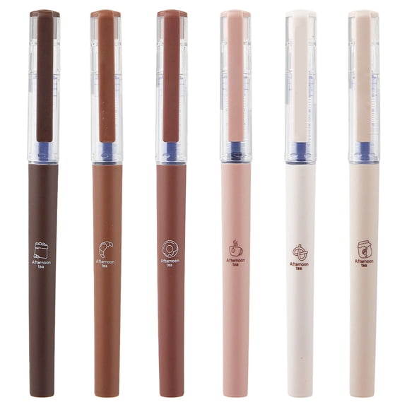 Coffee Themed Gel Pens 6 Pack - 0.5mm Fine Point Retractable Ballpoint Pens - Cute Stationery Set for Office Home - Assorted Coffee Colors