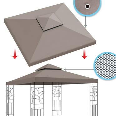 SUNNY 10x10 FT Gazebo Replacement Canopy Top Double Tier Canopy Top Cover (Taupe)
