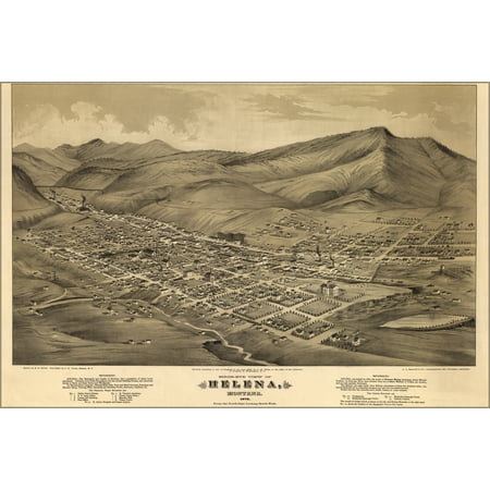 24"x36" Gallery Poster, Birds-eye view map of Helena, Montana 1875