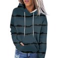 thumbnail image 2 of Tenues d'Automne pour Femmes 2024, Mode Décontractée à Manches Longues Imprimé Rayé Chandail à Capuchon (Marine, TG), 2 of 5