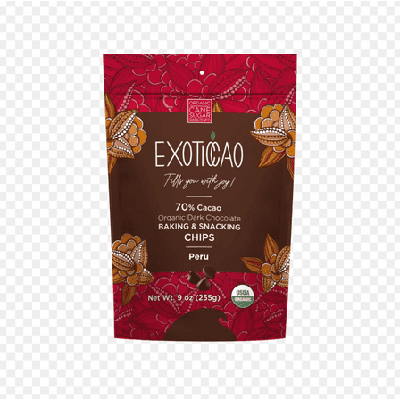 EXOTICCAO 2-Pack Organic Dark Chocolate Baking & Snacking Chips|Low Sugar|Gluten-Free, Vegan, Kosher, Non GMO, Dairy free, Soy Free, Keto Friendly|70% Cacao|9 oz Each