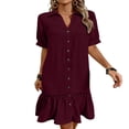 thumbnail image 2 of Women's Solid Color V-Neck Short Sleeve Casual Summer Dress, 2 of 6