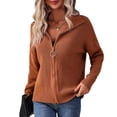 thumbnail image 1 of Suéter de punto Chaqueta con cuello hacia abajo Color puro Cremallera Hombro caído Suéter de punto para mujer para citas Color caramelo L, 1 of 6