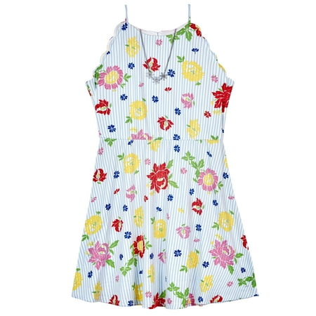 Amy Byer Floral Halter Neck Fit and Flare Dress with Necklace (Big Girls)