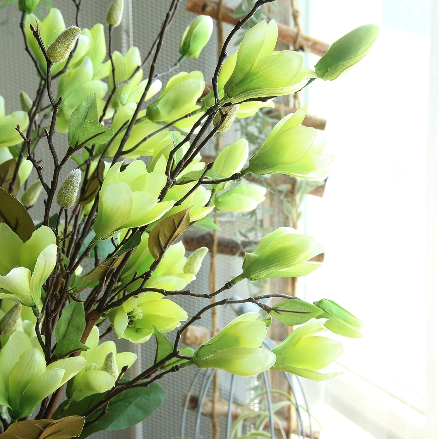 Artificial Flower 6pcs 30'' Long Stem Silk Magnolia Flower with 7 Blossoms and 2 Buds for Home Décor Housewarming Gift Wedding Bridal Bouquet Centerpiece Reception Hotel Restaurant(White)
