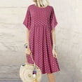 thumbnail image 2 of Uaswgudfs Women's Polka Dot Short Sleeve Midi Dress - Summer Casual A-Line with Lightweight Fabric & Relaxed Fit Hot Pink 3XL, 2 of 6