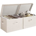 thumbnail image 1 of Contenedores de almacenamiento de tela con tapa, cajas de almacenamiento decorativas para estantes, cesta organizadora apilable con asas, paquete de 2, 1 of 4