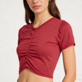 thumbnail image 3 of Women's Summer Causal Short Sleeve Blouse Round Neck Crop Tops Trendy Twist Front Tee T-Shirt Cute Petite Y2K Tees, 3 of 4