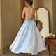thumbnail image 5 of Vestido de fiesta EEMEII con tirantes finos, retazos, azul y blanco, 5 of 8