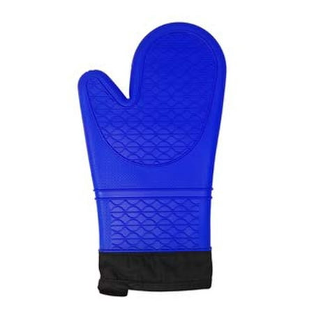 

Cool Touch Non-Slip Silicone Oven Mitt | Blue Made with Waterproof Heat Resistant Silicone Quilted Cotton Lining Extra Long – 12.5” Includes One Glove