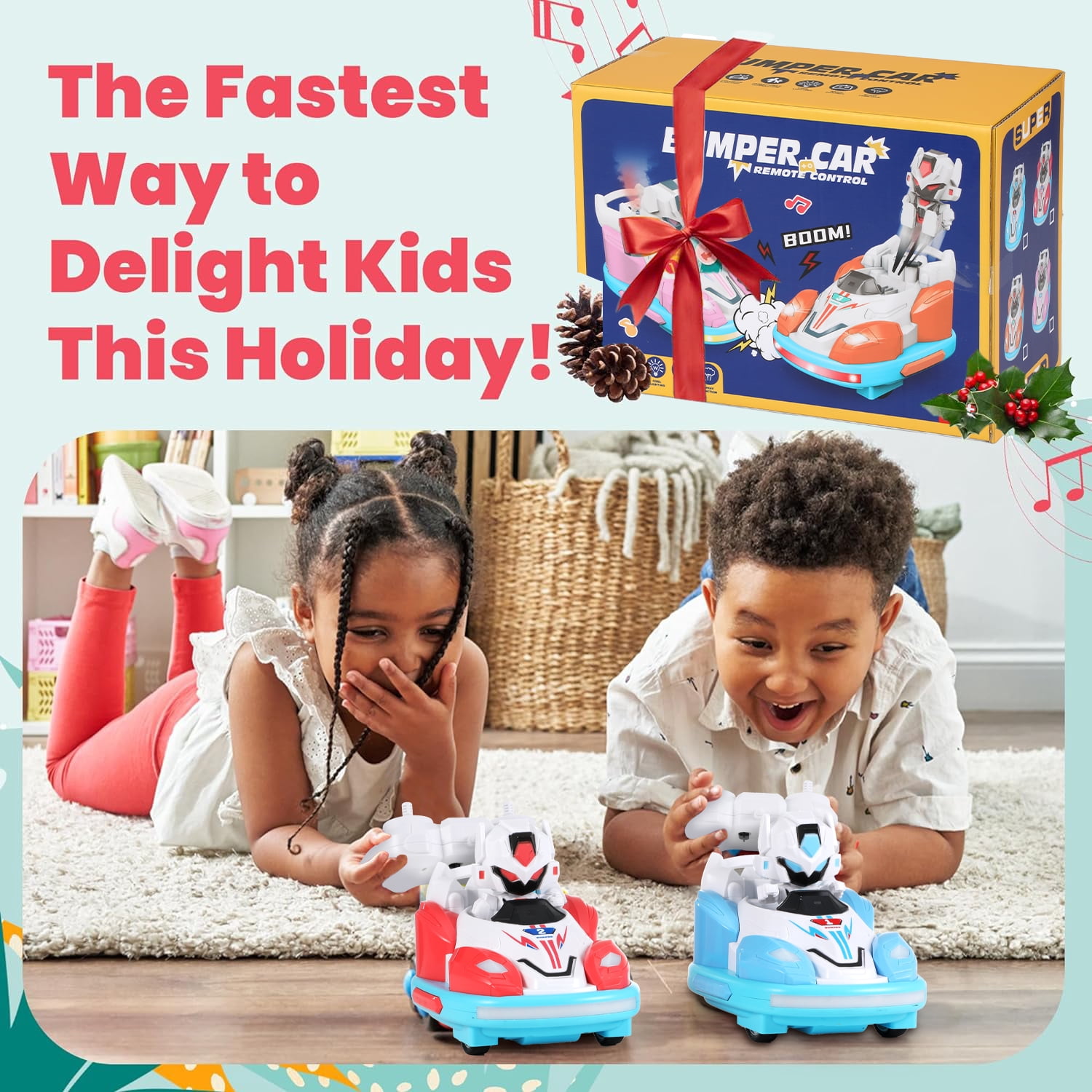 Anpro Remote Control Car for Toddlers, Kids RC Ejecting Bumper Car with Music LED Lights Spray, RC Cartoon Car Speed Bumper Cars Toys Set of 2 Players for Boy Girls 3-10 Years Old