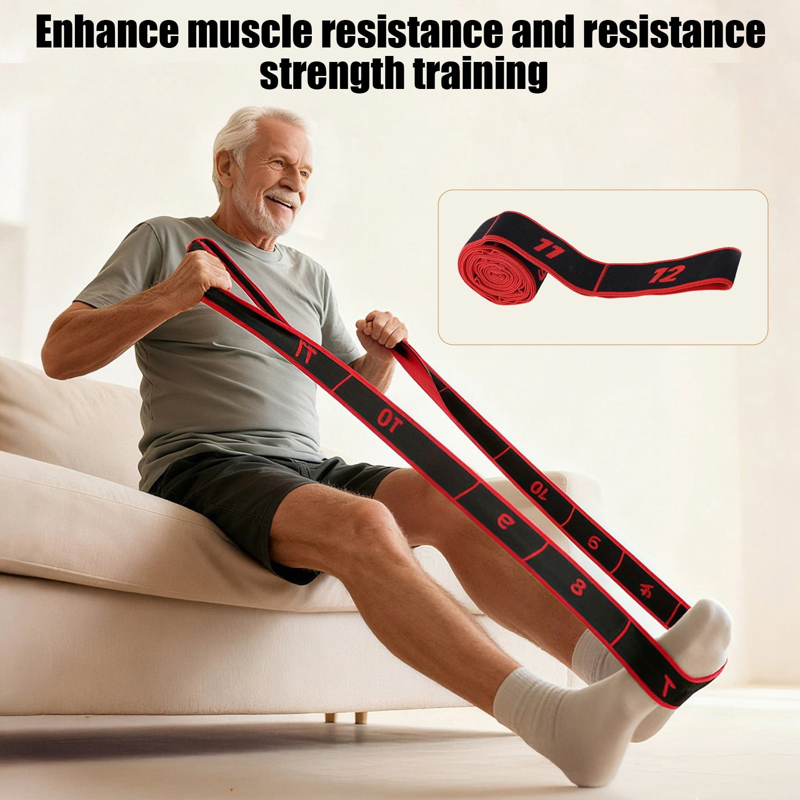 Yoga Stretching Strap with 12 Loop Foot Calf Stretcher Band Men Women Home Workout Exercise Physical Therapy Resistance Band with Number