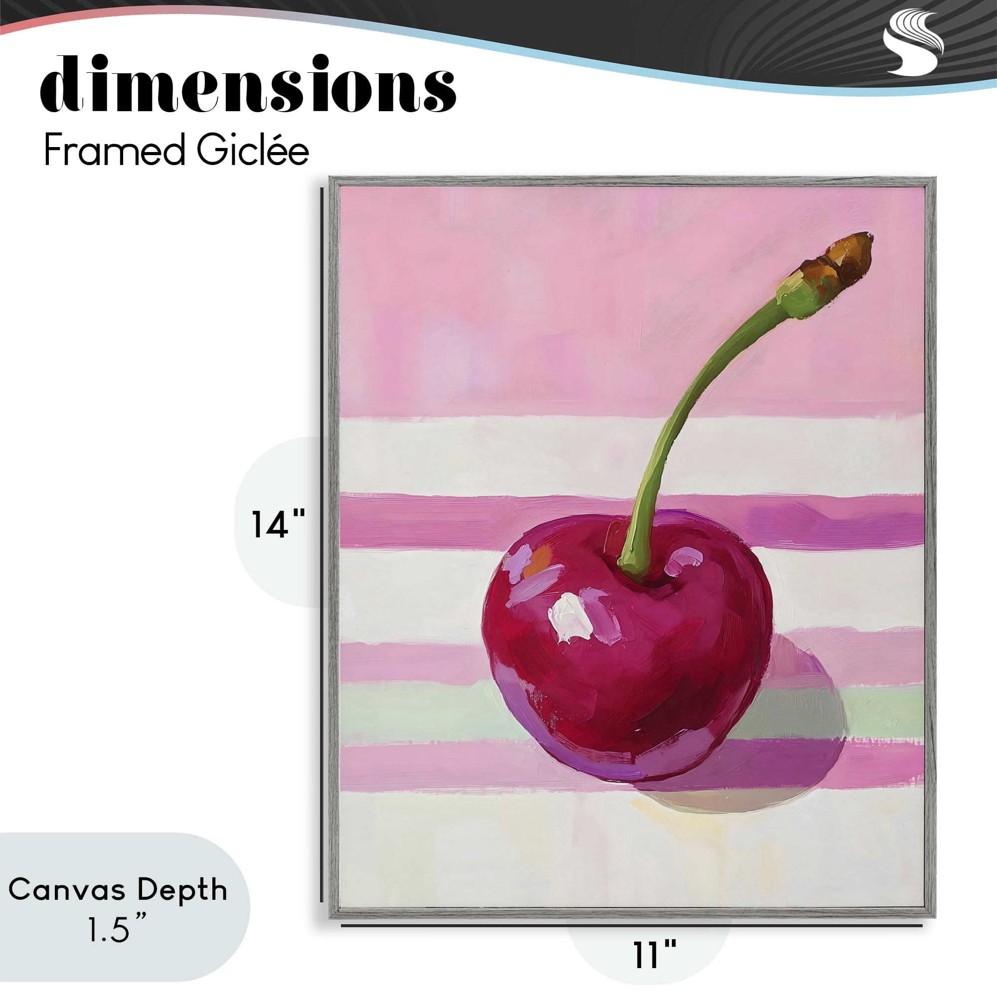 Stupell Industries Cherry on Pink Stripes Gray Framed Giclee Art, design by The Prints Vibe