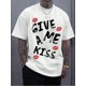 thumbnail image 1 of Camiseta clásica de algodón puro con estampado californiano "GIVE AME KISS" para hombre, 180 g, manga corta, moderna, informal, holgada, cómoda y transpirable, cuello redondo., 1 of 6