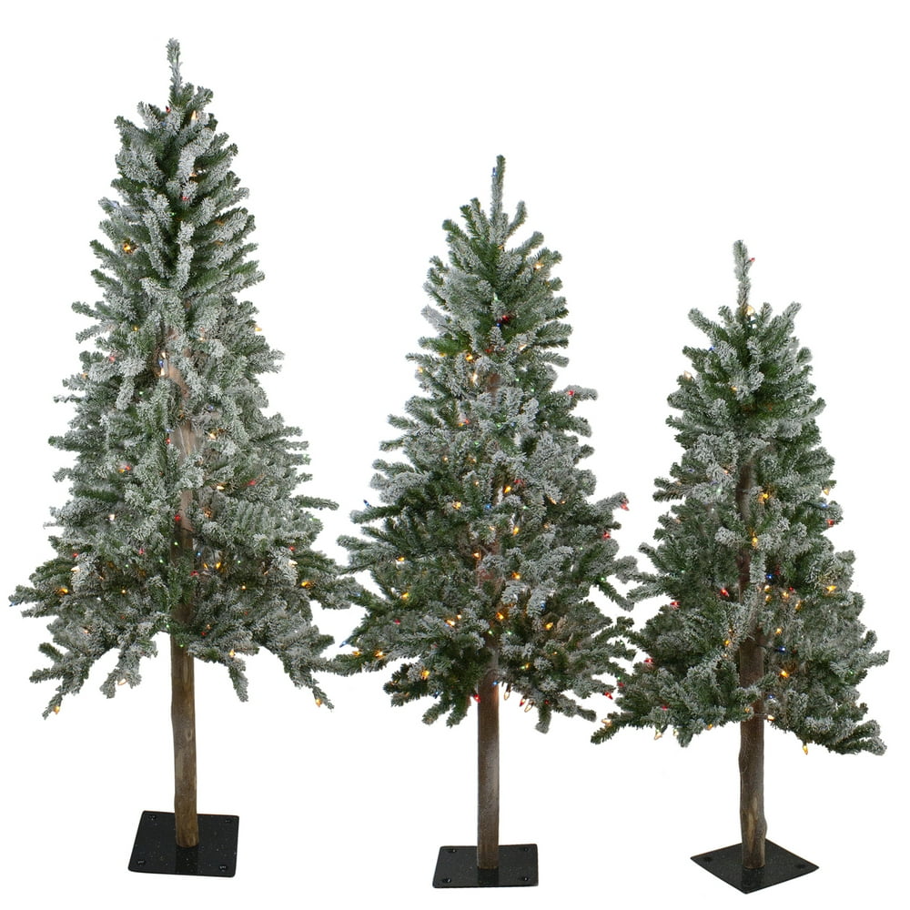 Northlight 3ct PreLit Flocked Alpine Artificial Christmas Trees 4ft